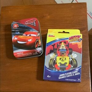 Disney Pixar Cars Puzzle and Mickey Mouse Jumbo Playing Cards Set